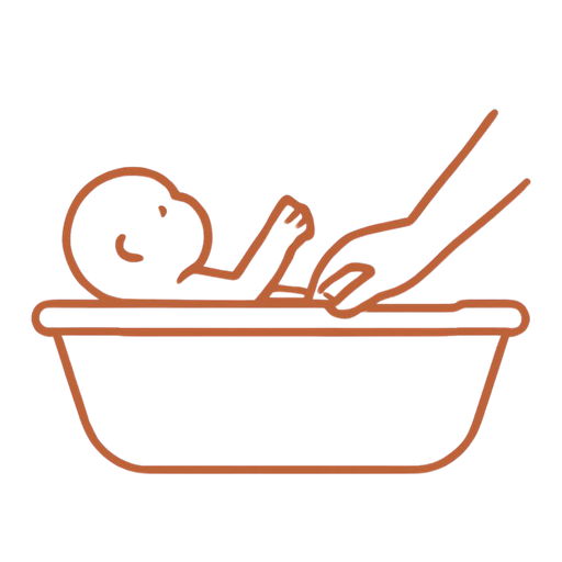 Illustration au trait doré — bain enveloppé bébé